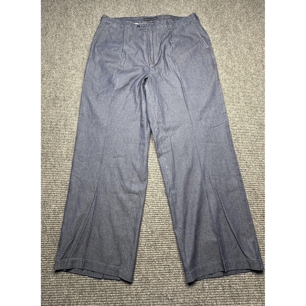 Tommy Hilfiger Pants Mens 38x29* Blue Pleated Chino Trousers Embroidered Crest